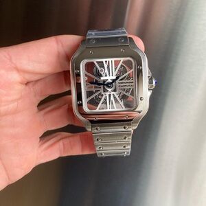 Skeleton Dial Stainless with Steel Square Watch